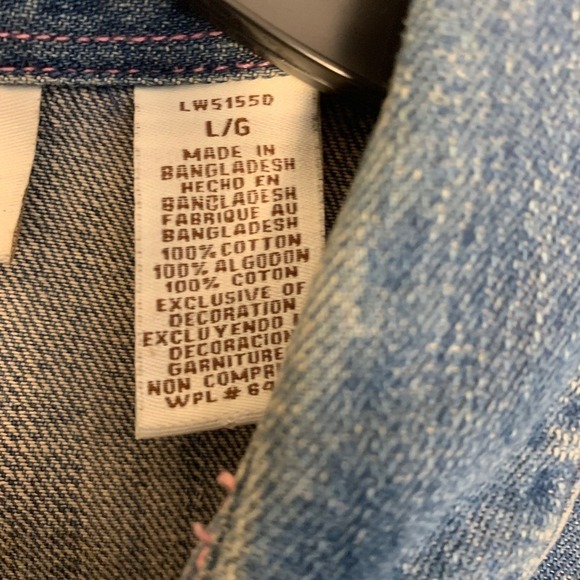 Wrangler Womens Denim Vest Sleeveless Western Style Pink Stitching Size L - Picture 10 of 11